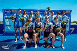 Oliver Wilkes (b), David Ambler, Matthew Aldridge, Freddie Davidson (s), Men's Four, Great Britain, Gold, Matteo Lodo (b), Giovanni Abagnale, Giuseppe Vicino, Nicholas Kohl (s), Italy, Silver, Thibaud Turlan (b), Guillaume Turlan, Benoit Brunet, Teo Rayet (s), France, Bronze, 2024 European Rowing Championships, Szeged, Hungary © World Rowing / Benedict Tufnell