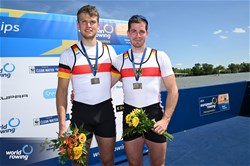Jonas Gelsen (b), Marc Weber (s), Men's Double Sculls, Germany, Bronze, 2024 European Rowing Championships, Szeged, Hungary © Detlev Seyb / MyRowingPhoto.com