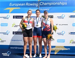 Jovana Arsic, Women's Single Sculls, Serbia, Gold, Alexandra Foester, Germany, Silver, Alice Prokesova, Czechia, Bronze, 2024 European Rowing Championships, Szeged, Hungary © Detlev Seyb / MyRowingPhoto.com