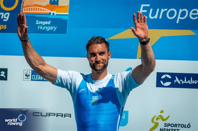 Stefanos Ntouskos, Men's Single Sculls, Greece, Silver, 2024 European Rowing Championships, Szeged, Hungary © World Rowing / Benedict Tufnell