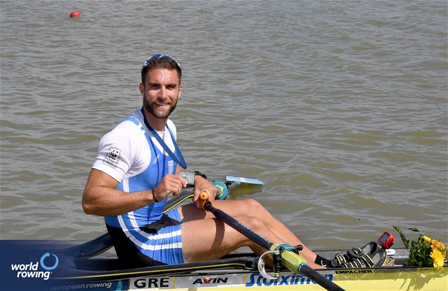 Stefanos Ntouskos, Men's Single Sculls, Greece, Silver, 2024 European Rowing Championships, Szeged, Hungary © Maren Derlien / MyRowingPhoto.com