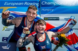 Gregg Stevenson (b), Lauren Rowles (s), PR2 Mixed Double Sculls, Great Britain, Gold, 2024 European Rowing Championships, Szeged, Hungary © World Rowing / Benedict Tufnell