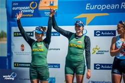 Donata Karaliene (b), Dovile Rimkute (s), Women's Double Sculls, Lithuania, Silver, 2024 European Rowing Championships, Szeged, Hungary © World Rowing / Benedict Tufnell