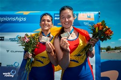 Ancuta Bodnar (b), Simona Radis (s), Women's Double Sculls, Romania, Bronze, 2024 European Rowing Championships, Szeged, Hungary © World Rowing / Benedict Tufnell