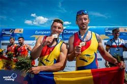 Andrei-Sebastian Cornea (b), Marian Enache (s), Men's Double Sculls, Romania, Gold, 2024 European Rowing Championships, Szeged, Hungary © World Rowing / Benedict Tufnell