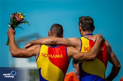 Andrei-Sebastian Cornea (b), Marian Enache (s), Men's Double Sculls, Romania, Gold, 2024 European Rowing Championships, Szeged, Hungary © World Rowing / Benedict Tufnell