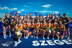 Magdalena Rusu (b), Iuliana Buhus, Adriana Adam, Roxana Anghel, Madalina Beres, Maria Lehaci, Ioana Vrinceanu, Amalia Beres (s), Victoria-Stefania Petreanu (c), Women's Eight, Romania, Gold, Heidi Long (b), Rowan Mckellar, Lauren Irwin, Eve Stewart, Holly Dunford, Emily Ford, Harriet Taylor, Annie Campbell-Orde (s), Henry Fieldman (c), Great Britain, Silver, Giorgia Pelacchi (b), Linda De Filippis, Alice Gnatta, Aisha Rocek, Alice Codato, Silvia Terrazzi, Elisa Mondelli, Veronica Bumbaca (s), Emanuele Capponi (c), Italy, Bronze, 2024 European Rowing Championships, Szeged, Hungary © World Rowing / Benedict Tufnell