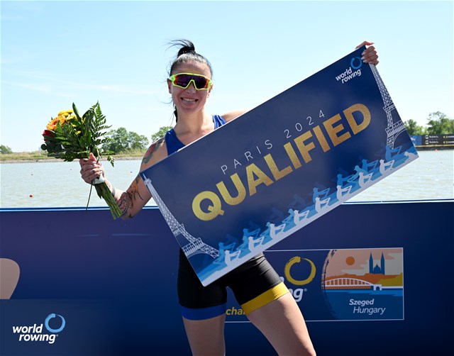 Yevheniia Dovhodko, Women's Single Sculls, Ukraine, Bronze, 2024 World Rowing European Olympic and Paralympic Qualification Regatta, Szeged, Hungary © Detlev Seyb / MyRowingPhoto.com
