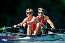 Frederic Vystavel (b), Joachim Sutton (s), Men's Pair, Denmark, 2024 World Rowing Final Olympic & Paralympic Qualification Regatta, Lucerne, Switzerland © World Rowing / Benedict Tufnell