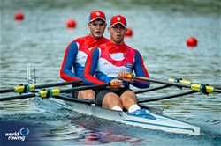 Roberto Carlos Paz Sanchez (b), Leudar Suarez Sanjul (s), Men's Double Sculls, Cuba; 2024 World Rowing Final Olympic & Paralympic Qualification Regatta, Lucerne, Switzerland © World Rowing / Benedict Tufnell