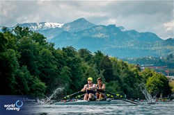 Sorin Koszyk (b), Benjamin Davison (s), Men's Double Sculls, United States of America, 2024 World Rowing Final Olympic & Paralympic Qualification Regatta, Lucerne, Switzerland © World Rowing / Benedict Tufnell