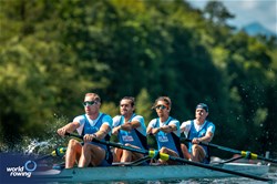 Matteo Lodo (b), Giovanni Abagnale, Giuseppe Vicino, Nicholas Kohl (s), Men's Four, Italy, 2024 World Rowing Final Olympic & Paralympic Qualification Regatta, Lucerne, Switzerland © World Rowing / Benedict Tufnell