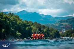Alfredo Abraham (b), Ignacio Abraham, Francisco Lapostol, Alonso Poo Venegas (s), Men's Four, Chile, 2024 World Rowing Final Olympic & Paralympic Qualification Regatta, Lucerne, Switzerland © World Rowing / Benedict Tufnell