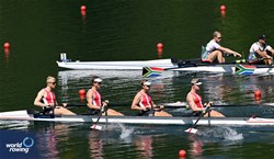 Magnus Valbirk (b), Kaare Mortensen, Magnus Rathenborg, Bastian Secher (s), Men's Four, Denmark, 2024 World Rowing Final Olympic & Paralympic Qualification Regatta, Lucerne, Switzerland © Detlev Seyb / MyRowingPhoto.com