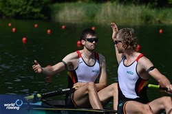 Julius Christ (b), Soenke Kruse (s), Men's Pair, Germany, 2024 World Rowing Final Olympic & Paralympic Qualification Regatta, Lucerne, Switzerland © Maren Derlien / MyRowingPhoto.com