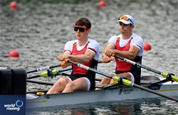Tristan Vandenbussche (b), Aaron Andries (s), Men's Double Sculls, Belgium, 2024 World Rowing Final Olympic & Paralympic Qualification Regatta, Lucerne, Switzerland © Maren Derlien / MyRowingPhoto.com