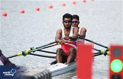 Ihram Ihram (b), Memo Memo (s), Men's Double Sculls, Indonesia, 2024 World Rowing Final Olympic & Paralympic Qualification Regatta, Lucerne, Switzerland © Maren Derlien / MyRowingPhoto.com