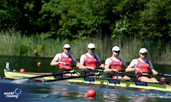 Joel Schuerch (b), Tim Roth, Patrick Brunner, Kai Schaetzle (s), Men's Four, Switzerland, 2024 World Rowing Final Olympic & Paralympic Qualification Regatta, Lucerne, Switzerland © Maren Derlien / MyRowingPhoto.com
