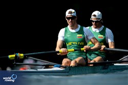 Dovydas Stankunas (b), Domantas Stankunas (s), Men's Pair, Lithuania, 2024 World Rowing Final Olympic & Paralympic Qualification Regatta, Lucerne, Switzerland © World Rowing / Benedict Tufnell