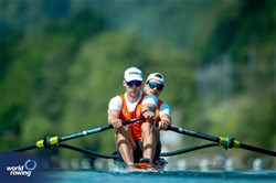 Nicolas Van Sprang (b), Guillaume Krommenhoek (s), Men's Pair, Netherlands, 2024 World Rowing Final Olympic & Paralympic Qualification Regatta, Lucerne, Switzerland © World Rowing / Benedict Tufnell