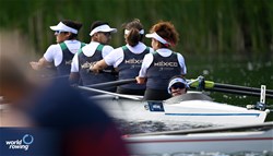 Maria Xochitl Cristobal Aquino (b), Claudia Garcia Evangelista, Pablo Ramirez Lemus, Benjamin Roman Barrios (s), Luisa Jimena Torres Reyes (c), PR3 Mixed Coxed Four , Mexico, 2024 World Rowing Final Olympic & Paralympic Qualification Regatta, Lucerne, Switzerland © Detlev Seyb / MyRowingPhoto.com