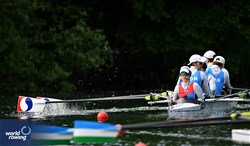 Jiin Bae (b), Hyounjoo Kang, Seonwoong Choi, Seungho Lee (s), Hakyung Seo (c), PR3 Mixed Coxed Four , Republic of Korea, 2024 World Rowing Final Olympic & Paralympic Qualification Regatta, Lucerne, Switzerland © Detlev Seyb / MyRowingPhoto.com