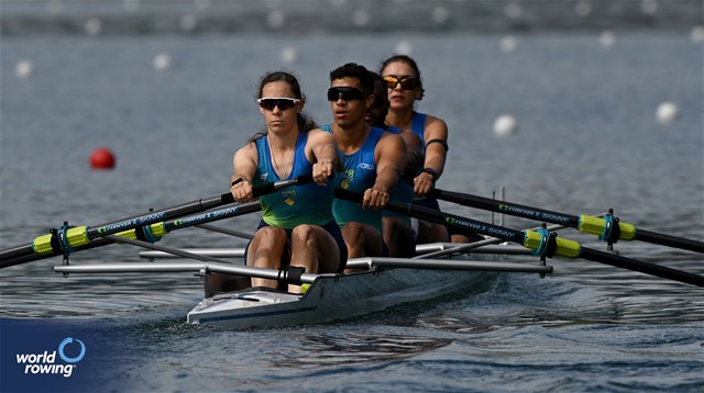 Priscila Barreto De Souza (b), Gabriel Mendes De Souza, Erik Da Silva Lima, Alina Dumas (s), Jucelino Da Silva (c), PR3 Mixed Coxed Four , Brazil, 2024 World Rowing Final Olympic & Paralympic Qualification Regatta, Lucerne, Switzerland © Detlev Seyb / MyRowingPhoto.com