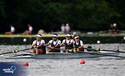 Maria Xochitl Cristobal Aquino (b), Claudia Garcia Evangelista, Pablo Ramirez Lemus, Benjamin Roman Barrios (s), Luisa Jimena Torres Reyes (c), PR3 Mixed Coxed Four , Mexico, 2024 World Rowing Final Olympic & Paralympic Qualification Regatta, Lucerne, Switzerland © Detlev Seyb / MyRowingPhoto.com