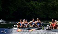 Marco Frank (b), Tommaso Schettino, Carolina Foresti, Ludovica Tramontin (s), Enrico D'Aniello (c), PR3 Mixed Coxed Four , Italy, 2024 World Rowing Final Olympic & Paralympic Qualification Regatta, Lucerne, Switzerland © Detlev Seyb / MyRowingPhoto.com