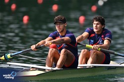 Yusuf Ziya Ates (b), Enes Biber (s), Men's Pair, Turkiye, 2024 World Rowing Final Olympic & Paralympic Qualification Regatta, Lucerne, Switzerland © Detlev Seyb / MyRowingPhoto.com