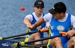 Dariia Kotyk (b), Stanislav Samoliuk (s), PR3 Mixed Double Sculls, Ukraine, 2024 World Rowing Final Olympic & Paralympic Qualification Regatta, Lucerne, Switzerland © Maren Derlien / MyRowingPhoto.com