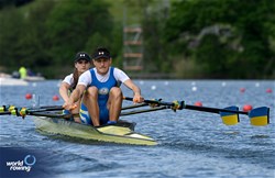 Dariia Kotyk (b), Stanislav Samoliuk (s), PR3 Mixed Double Sculls, Ukraine, 2024 World Rowing Final Olympic & Paralympic Qualification Regatta, Lucerne, Switzerland © Maren Derlien / MyRowingPhoto.com