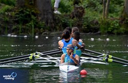 Priscila Barreto De Souza (b), Gabriel Mendes De Souza, Erik Da Silva Lima, Alina Dumas (s), Jucelino Da Silva (c), PR3 Mixed Coxed Four , Brazil, 2024 World Rowing Final Olympic & Paralympic Qualification Regatta, Lucerne, Switzerland © Maren Derlien / MyRowingPhoto.com