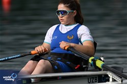 Mukhayyo Abdusattarova, PR1 Womens Single Sculls, Uzbekistan, 2024 World Rowing Final Olympic & Paralympic Qualification Regatta, Lucerne, Switzerland © Detlev Seyb / MyRowingPhoto.com