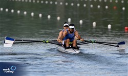 Shahar Milfelder (b), Saleh Shahin (s), PR2 Mixed Double Sculls, Israel, 2024 World Rowing Final Olympic & Paralympic Qualification Regatta, Lucerne, Switzerland © Detlev Seyb / MyRowingPhoto.com