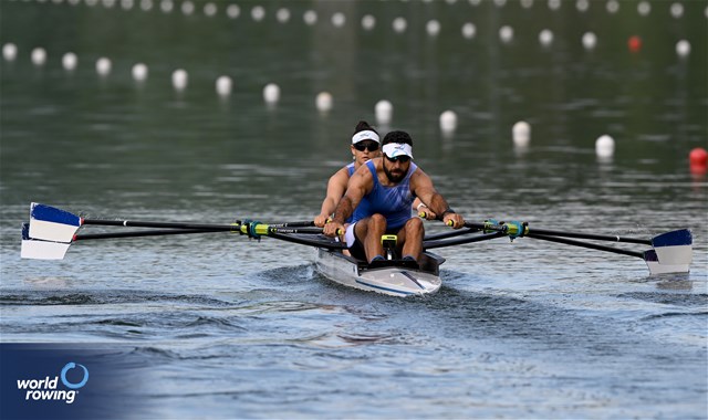 Shahar Milfelder (b), Saleh Shahin (s), PR2 Mixed Double Sculls, Israel, 2024 World Rowing Final Olympic & Paralympic Qualification Regatta, Lucerne, Switzerland © Detlev Seyb / MyRowingPhoto.com