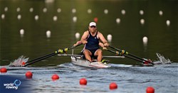 Madison Eberhard (b), Russell Gernaat (s), PR2 Mixed Double Sculls, United States of America, 2024 World Rowing Final Olympic & Paralympic Qualification Regatta, Lucerne, Switzerland © Detlev Seyb / MyRowingPhoto.com
