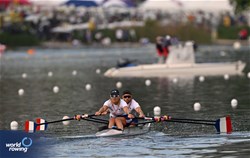 Benjamin Daviet (b), Perle Bouge (s), PR2 Mixed Double Sculls, France, 2024 World Rowing Final Olympic & Paralympic Qualification Regatta, Lucerne, Switzerland © Detlev Seyb / MyRowingPhoto.com