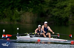 Madison Eberhard (b), Russell Gernaat (s), PR2 Mixed Double Sculls, United States of America, 2024 World Rowing Final Olympic & Paralympic Qualification Regatta, Lucerne, Switzerland © Maren Derlien / MyRowingPhoto.com