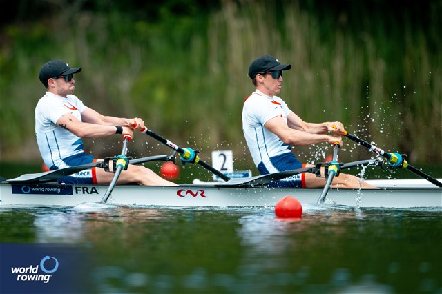 Hugo Beurey (b), Ferdinand Ludwig (s), Lightweight Men's Double Sculls, France, 2024 World Rowing Final Olympic & Paralympic Qualification Regatta, Lucerne, Switzerland © World Rowing / Benedict Tufnell