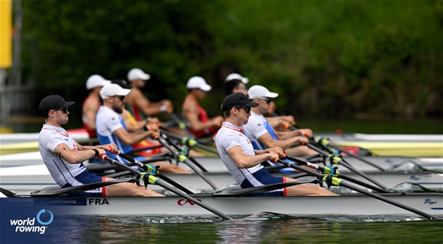 Hugo Beurey (b), Ferdinand Ludwig (s), Lightweight Men's Double Sculls, France, 2024 World Rowing Final Olympic & Paralympic Qualification Regatta, Lucerne, Switzerland © Detlev Seyb / MyRowingPhoto.com