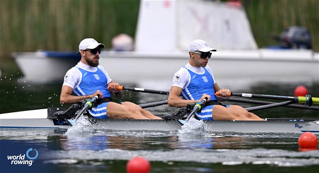 Antonios Papakonstantinou (b), Petros Gkaidatzis (s), Lightweight Men's Double Sculls, Greece, 2024 World Rowing Final Olympic & Paralympic Qualification Regatta, Lucerne, Switzerland © Detlev Seyb / MyRowingPhoto.com