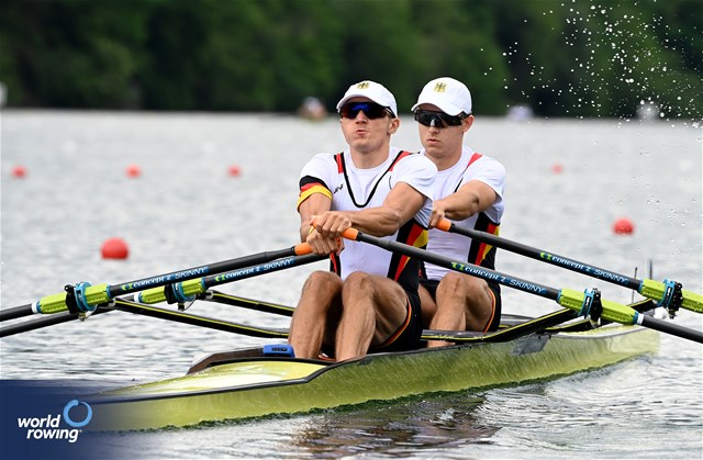 Paul Leerkamp (b), Jonathan Rommelmann (s), Lightweight Men's Double Sculls, Germany, 2024 World Rowing Final Olympic & Paralympic Qualification Regatta, Lucerne, Switzerland © Maren Derlien / MyRowingPhoto.com
