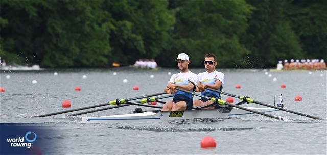 Julian Schoeberl (b), Lukas Reim (s), Lightweight Men's Double Sculls, Austria, 2024 World Rowing Final Olympic & Paralympic Qualification Regatta, Lucerne, Switzerland © Maren Derlien / MyRowingPhoto.com