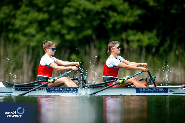 Olivia Nacht (b), Eline Rol (s), Lightweight Women's Double Sculls, Switzerland, 2024 World Rowing Final Olympic & Paralympic Qualification Regatta, Lucerne, Switzerland © World Rowing / Benedict Tufnell