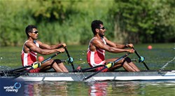 Ihram Ihram (b), Memo Memo (s), Men's Double Sculls, Indonesia, 2024 World Rowing Final Olympic & Paralympic Qualification Regatta, Lucerne, Switzerland © Detlev Seyb / MyRowingPhoto.com