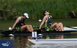 David Bartholot (b), Marcus Della Marta (s), Men's Double Sculls, Australia, 2024 World Rowing Final Olympic & Paralympic Qualification Regatta, Lucerne, Switzerland © Detlev Seyb / MyRowingPhoto.com