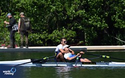 Julian Schoeberl (b), Lukas Reim (s), Lightweight Men's Double Sculls, Austria, , 2024 World Rowing Final Olympic & Paralympic Qualification Regatta, Lucerne, Switzerland © Detlev Seyb / MyRowingPhoto.com