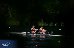 Tristan Vandenbussche (b), Aaron Andries (s), Men's Double Sculls, Belgium, 2024 World Rowing Final Olympic & Paralympic Qualification Regatta, Lucerne, Switzerland © Maren Derlien / MyRowingPhoto.com