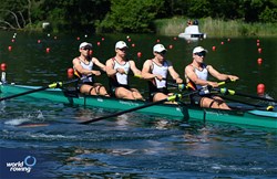 Frederik Breuer (b), Malte Grossmann, Kasper Virnekaes, Jasper Angl (s), Men's Four, Germany, 2024 World Rowing Final Olympic & Paralympic Qualification Regatta, Lucerne, Switzerland © Maren Derlien / MyRowingPhoto.com